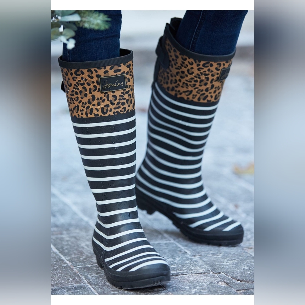 NIB Joules Welly Print Cheetah Stripe Rain Boots